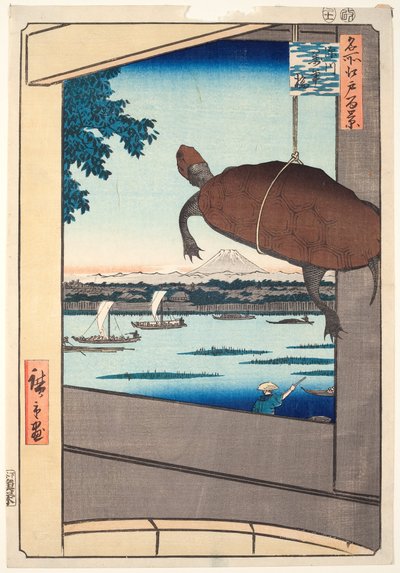 Most Mannen, Fukagawa, z serii "Sto słynnych widoków Edo" autorstwa Utagawa Hiroshige