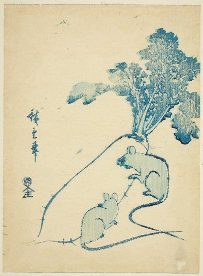 Myszy i rzodkiewka autorstwa Utagawa Hiroshige
