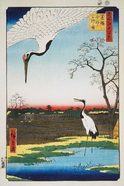 Wyspa Mikawa, Kanasugi i Minowa Sto słynnych widoków Edo, 1856-1 autorstwa Utagawa Hiroshige
