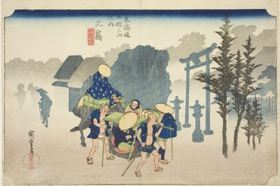 Mishima: Poranna Mgła (Mishima, asagiri), z serii „Pięćdziesiąt trzy stacje drogi Tokaido (Tokaido gojusan tsugi no uchi),” znanej również jako Hoeido Tokaido autorstwa Utagawa Hiroshige