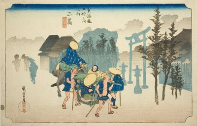 Mishima: Poranna Mgła (Mishima, asagiri), z serii „Pięćdziesiąt trzy stacje drogi Tokaido (Tokaido gojusan tsugi no uchi),” znanej również jako Hoeido Tokaido autorstwa Utagawa Hiroshige
