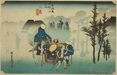 Mishima: Poranna Mgła (Mishima, asagiri), z serii „Pięćdziesiąt trzy stacje drogi Tokaido (Tokaido gojusan tsugi no uchi),” znanej również jako Hoeido Tokaido autorstwa Utagawa Hiroshige