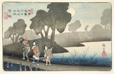 Miyanokoshi, nr 37 z serii „69 Stacji Kisokaido”, wyd. Hoeido i Kinjudo, koniec lat 30. (kolorowy drzeworyt) autorstwa Utagawa Hiroshige