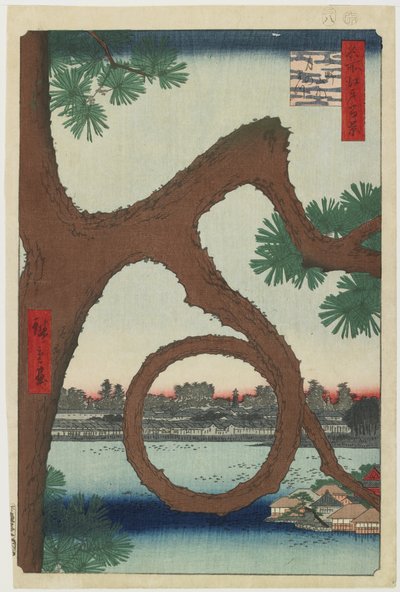 Sosna księżycowa, okolice świątyni Ueno, sierpień 1857 r. autorstwa Utagawa Hiroshige
