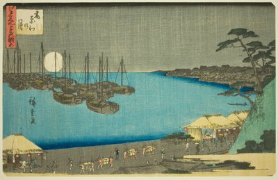 Również w Takanawa (z Takanawą), z serii „Trzy widoki członka sieci Pa s Edo (trzy długie widoki Edo)”. autorstwa Utagawa Hiroshige