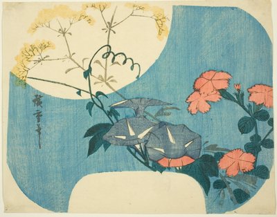 Morning Glories, Pinks i Maiden Flower z serii „Siedem jesiennych kwiatów w świetle księżyca” autorstwa Utagawa Hiroshige