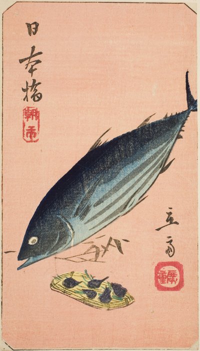 Morning Market at Nihon Bridge (Nihonbashi, asaichi), section of a sheet from the series "Cutouts of Famous Places in Edo (Harimaze Koto meisho)" autorstwa Utagawa Hiroshige