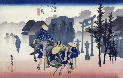 Poranna mgła w Mishimie, z serii "53 stacje Tokaido", 1834-35 (drzeworyt kolorowy) autorstwa Utagawa Hiroshige