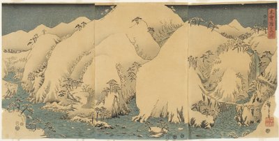 Góra i rzeka na przełęczy Kiso, sierpień 1857 autorstwa Utagawa Hiroshige
