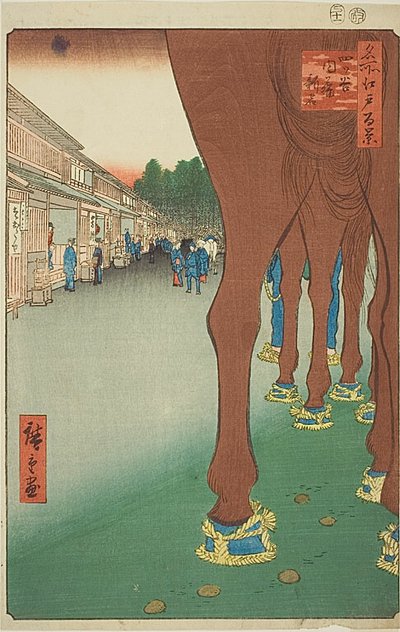 Naito Shinjuku at Yotsuya (Yotsuya Naito Shinjuku), nr 86 z serii "Sto słynnych widoków Edo (Meisho Edo hyakkei)". autorstwa Utagawa Hiroshige