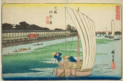 Nakasu na pałeczkach (rysunek pałeczek Nakasu), z te serie s autorstwa Utagawa Hiroshige