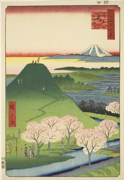 Hej w Fuji, Meguro (Meguro, Shin-Fuji), z części grzbietowej serii te s d red red d f s views of Edo (słynne miejsce 100 widoków Edo) autorstwa Utagawa Hiroshige