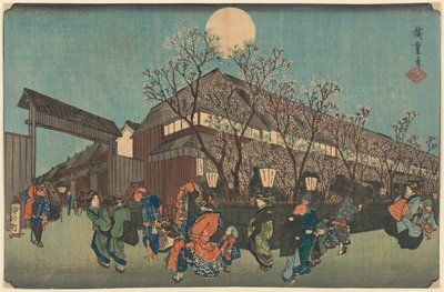 Nocna procesja pod kwiatami wiśni wzdłuż Nakanoch? w Shin Yoshiwara autorstwa Utagawa Hiroshige