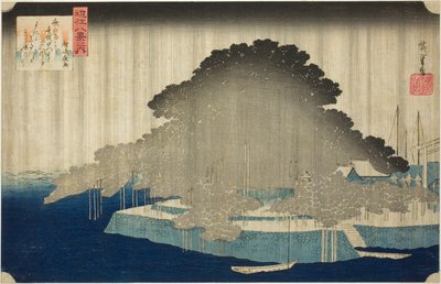 Night Line At Karasaki no Yō (Karasaki no Yō), z serii „Osiem widoków Omi (Omi Hakkei no Uchi)” autorstwa Utagawa Hiroshige