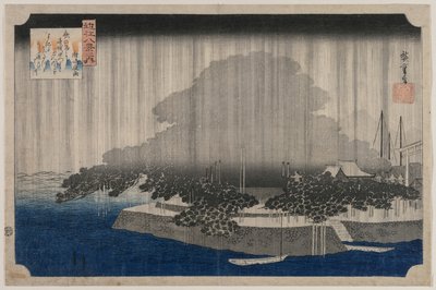 Nocny deszcz w Karasaki, z cyklu Osiem widoków Omi, ok. 1900. 1835. autorstwa Utagawa Hiroshige