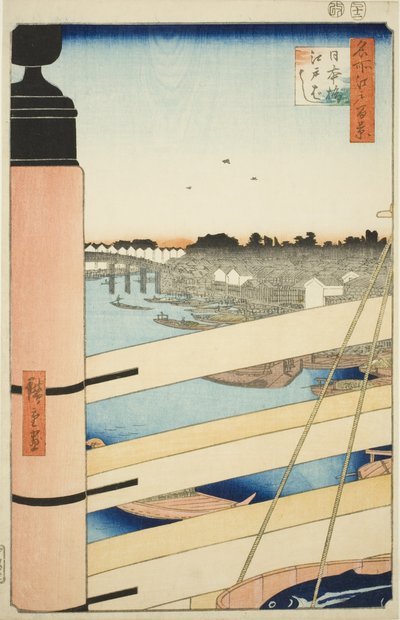 Japan B Ridge Plan d Edo B Ridge (Nihonbashi, Edobashi), z serii „Ridge dre d fa net s Views of Edo (100 Famous Views of Edo)” autorstwa Utagawa Hiroshige
