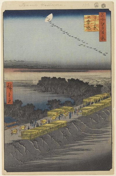 Nihon Embankment, Yoshiwara, nr 100 ze stu słynnych widoków Edo, 1857 (drzewnictwo) autorstwa Utagawa Hiroshige