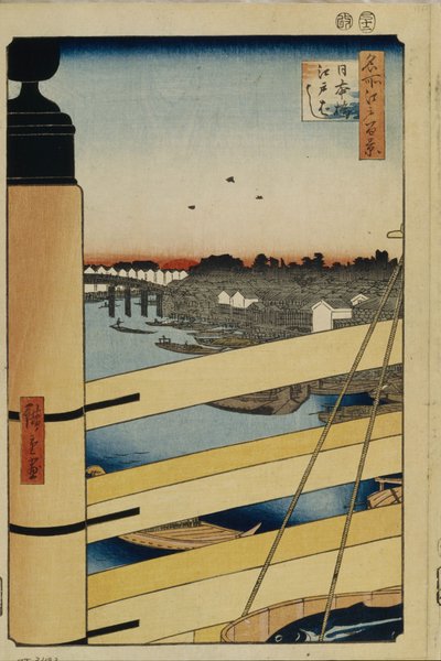 Nihonbashi i Edobashi mosty sto słynnych widoków Edo, 1856-1858 autorstwa Utagawa Hiroshige