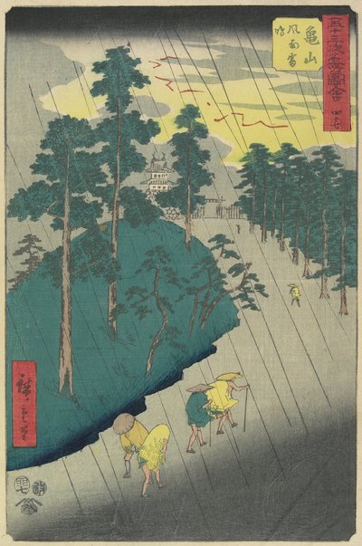 Nr 47: Burza z piorunami w Kameyama, lipiec 1855 autorstwa Utagawa Hiroshige