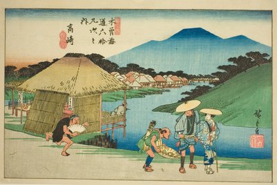 z. 14: Takasaki, z serii „Shi x t y ne sta on s te kisokaid (kisokaido rokujukyu tsugi no uchi)” autorstwa Utagawa Hiroshige