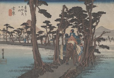 Nr 16 „Yoshiwara: Fuji po lewej” z 53 stacji Tokaido, ok. 1833 autorstwa Utagawa Hiroshige