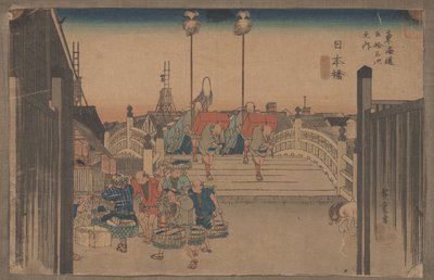 Nr 1 „Nihonbashi: Scena poranna” Z serii 53 stacje Tokaido autorstwa Utagawa Hiroshige