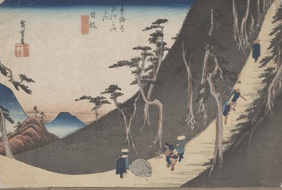 Nr 26 „Nissaka: przełęcz Sayo” z 53 stacji Tokaido autorstwa Utagawa Hiroshige