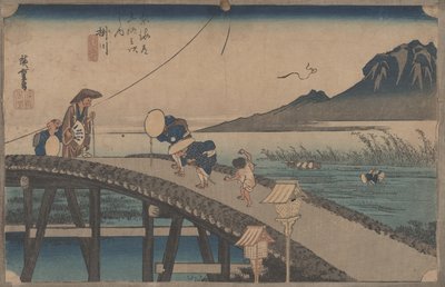 Nr 27 „Kakegawa: Widok Akiby” z 53 stacji Tokaido, ok. 1833 autorstwa Utagawa Hiroshige