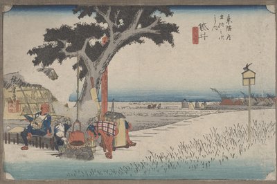 Nr 28 "Stragan z herbatą na zewnątrz w Fukuroi" Z 53 stacji Tokaido autorstwa Utagawa Hiroshige