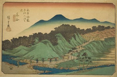 z. 45: Ochiai, z Te serie s "Shi x t y ne sta on s te kisokaid (kisokaido rokujukyu tsugi no uchi)" autorstwa Utagawa Hiroshige