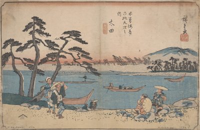 nr 52 „Ôta” z serii „Sześćdziesiąt dziewięć stacji drogi Kisokaidô”, ok. 1835 autorstwa Utagawa Hiroshige