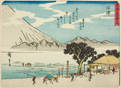 Numazu, from the series "Fifty-three Stations of the Tokaido (Tokaido gojusan tsugi)," also known as the Tokaido with Poem (Kyoka iri Tokaido)   1288221   pl       polish Successfully Translated  Original: Vignet Translat: Vignet 1282704 pl polish Successf autorstwa Utagawa Hiroshige
