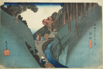 Okabe: Góra Utsu (Okabe, Utsu no yama), z serii „Pięćdziesiąt trzy stacje Tokaido Road (Tokaido gojusan tsugi no uchi),” znana również jako Hoeido Tokaido autorstwa Utagawa Hiroshige