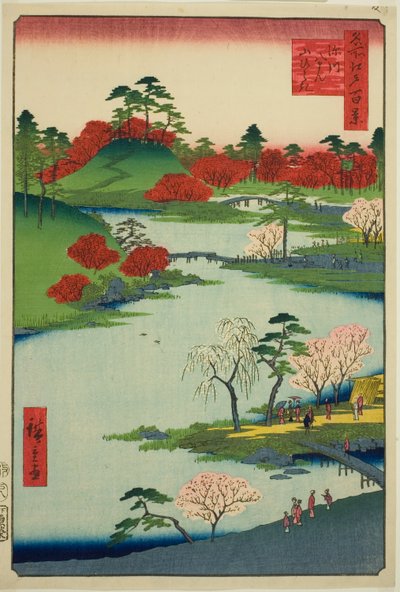 Otwarcie Tegarden w Fukagawa Hachiman Shrine (Fukagawa Hachiman Yamabiraki), z serii ws of Edo” autorstwa Utagawa Hiroshige