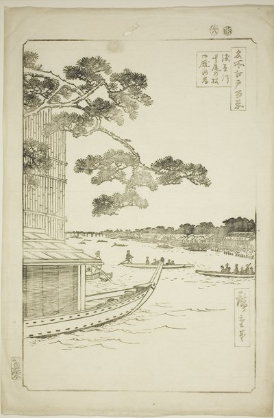 Pine f Sutto s Plan d Mtable, Asakusa River (sosnowe konie obronne rzeki Asakusa i głód), sto widoków Edo)” autorstwa Utagawa Hiroshige