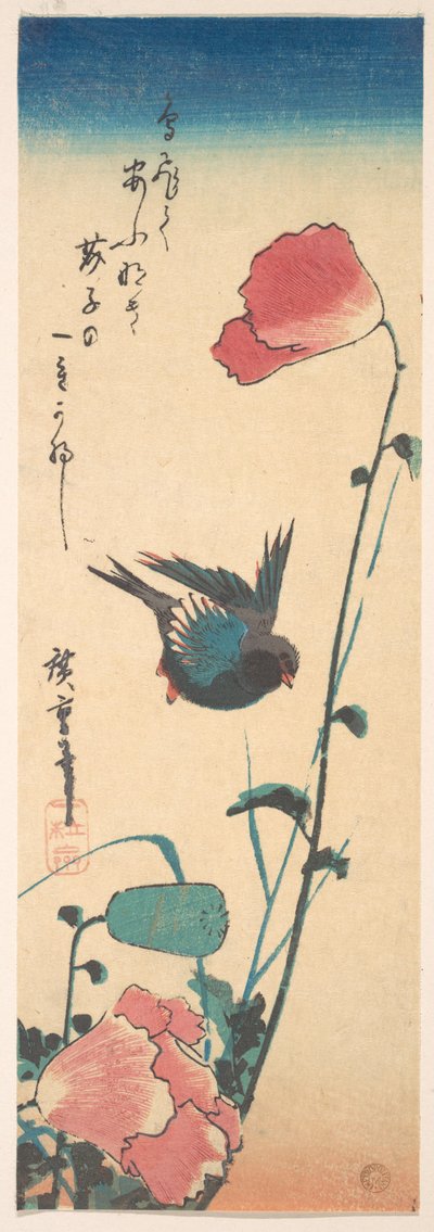 Mohn und Spatz autorstwa Utagawa Hiroshige