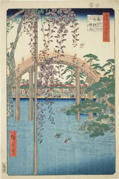 P Żywic zy Kameido Tenjin Shline (obręby Kameido Tenjin), z serii „Ridge dre d fa net s Views of Edo (Sto słynnych zabytków Edo)” autorstwa Utagawa Hiroshige