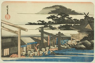 Dzielnice świątyni Shiba Shinmei (Shiba Shinmei keidai), z cyklu „Słynne miejsca we wschodniej stolicy (Toto meisho)” autorstwa Utagawa Hiroshige