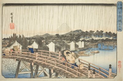Rain at Nihonbashi Bridge (Nihonbashi no hakuu), from the series "Famous Places in the Eastern Capital (Toto meisho)" autorstwa Utagawa Hiroshige
