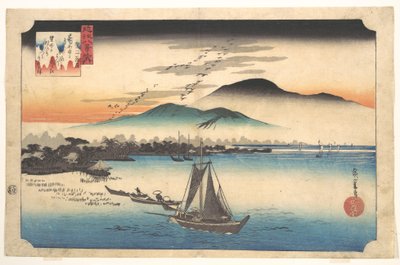 Powracające gęsi w Katadzie autorstwa Utagawa Hiroshige