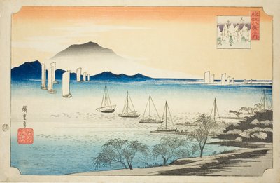 Retsu r Ning Sails at Yabase (Yabase no Kihan), z serii „Osiem ws of Omi” autorstwa Utagawa Hiroshige