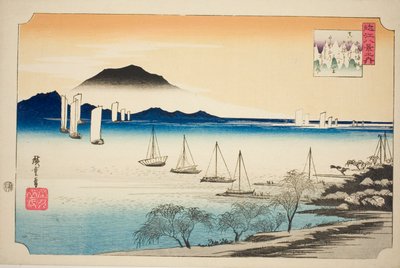 Retsu r Ning Sails at Yabase (Yabase no Kihan), z serii „Osiem ws of Omi” autorstwa Utagawa Hiroshige