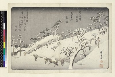 Riches Bequest 1913 Evening Snow at Asuka Hill, Asukayama, (yoko-e - format poziomy, kolorowy drzeworyt) autorstwa Utagawa Hiroshige