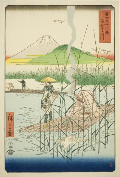 Rzeka Sagami (Sagamigawa), z serii „Trzydzieści sześć widoków na górę Fuji (Fuji sanjurokkei)” autorstwa Utagawa Hiroshige