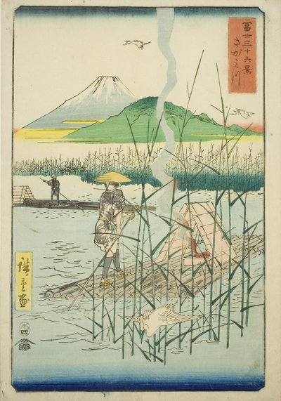 Rzeka Sagami (Sagamigawa), z serii „Trzydzieści sześć widoków na górę Fuji (Fuji sanjurokkei)” autorstwa Utagawa Hiroshige