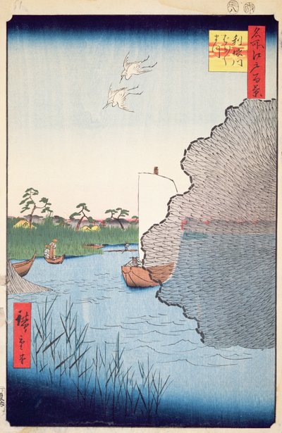 Scattered Pines, Tone River, nr 71 ze stu słynnych widoków Edo, 1856 (kolorowy druk drzeworytu) autorstwa Utagawa Hiroshige
