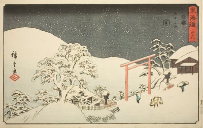 Seki — nie. 48, z serii „Pięćdziesiąt trzy stacje Tokaido (Tokaido gojusan tsugi),” znanej również jako Reisho Tokaido autorstwa Utagawa Hiroshige