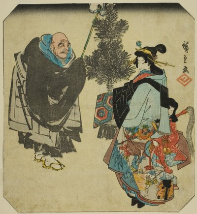 Seki: Kapłan Ikkyu i Piekielna Kurtyzana, z serii „Pięćdziesiąt trzy pary na Tokaido Road (Tokaido gojusan tsui)” autorstwa Utagawa Hiroshige