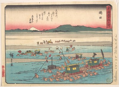 Shimada; Oigawa Shun-Gan, brzegi rzeki Ōi autorstwa Utagawa Hiroshige