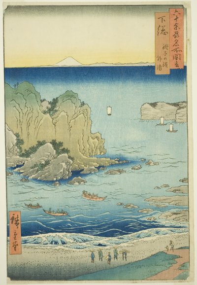 Prowincja Shimosa: Choshi Beach nad Outer Bay (Shimosa, Choshi no hama Toura), z serii „Słynne miejsca w sześćdziesięciu nieparzystych prowincjach (Rokujuyoshu meisho zue)” autorstwa Utagawa Hiroshige